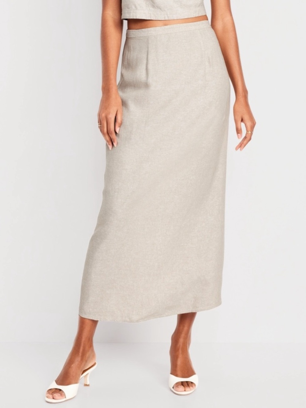 Oatmeal Linen-Blend Maxi Skirt